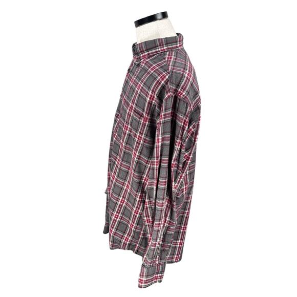 Vintage J Crew Oarsman Flannel Shirt Men's Large Red Gray Plaid Button-Down 90s - Picture 4 of 9